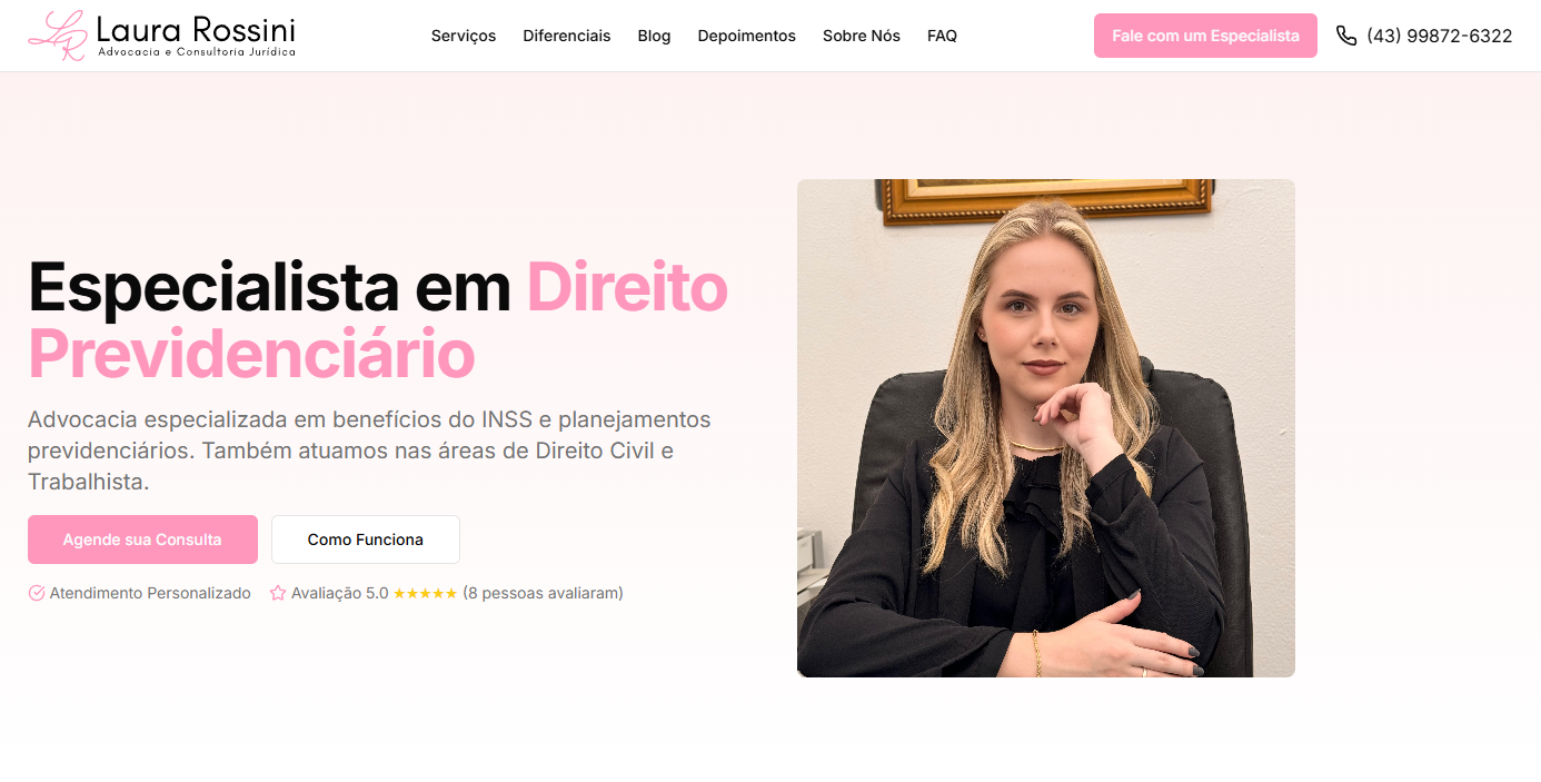 Website da Advocacia Laura Rossini - Homepage